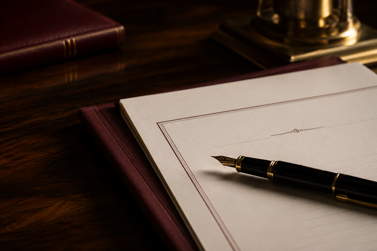 A fountain pen resting on a signed estate planning document